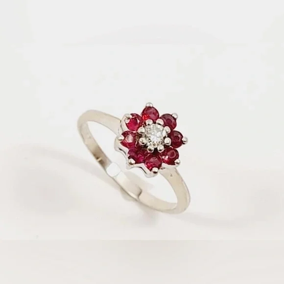 Ruby and Diamond ring 14k solid white gold genuine gems - Picture 4 of 7